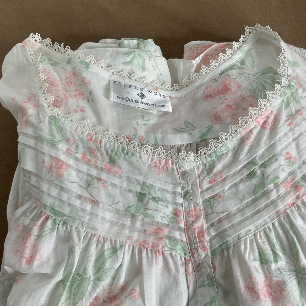 Eileen West for Queen Anne's Lace Floral Nightgown Prairie Lace Trim Ruffle Maxi - Picture 11 of 13